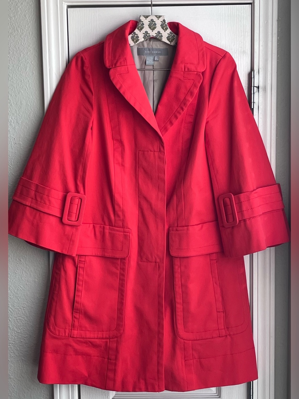 ZARA WOMAN Cotton Utility Trench Coat Jacket Red Mid Length Size Small